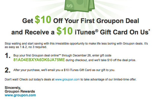 Groupon $10 Credit