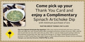 Free Spinach Dip from California Pizza Kitchen