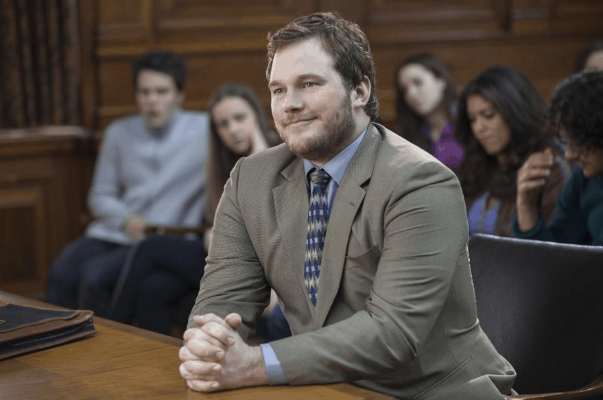 "Chris Pratt plays David’s best friend Brett, a fledgling  lawyer raising four kids on his own. According to Pratt,  “Brett is despondent, depressed, fat, at the end of his  rope, and buried in the responsibility of having four  children. He’s in a bad spot, and he sees the opportunity  to represent David in this class-action lawsuit as his last  chance to reignite his passion.”" Photo Credit: Disney