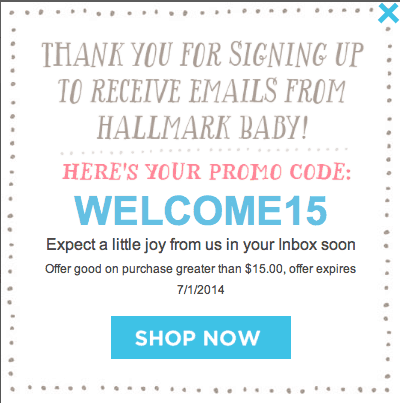 Hallmark Baby $15 Coupon Code to use on any purchase over $15! Be sure to check out the adorable outfits that will be free.