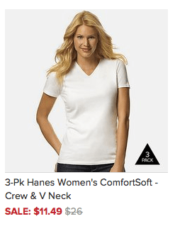 3-Pk Hanes Women's ComfortSoft - Crew & V Neck for ONLY $11.49