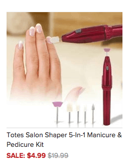 Get a GREAT deal on a Totes Salon Shaper 5-In-1 Manicure/Pedicure Kit (reg. $20) for $4.99!  This is a TODAY ONLY DEAL!