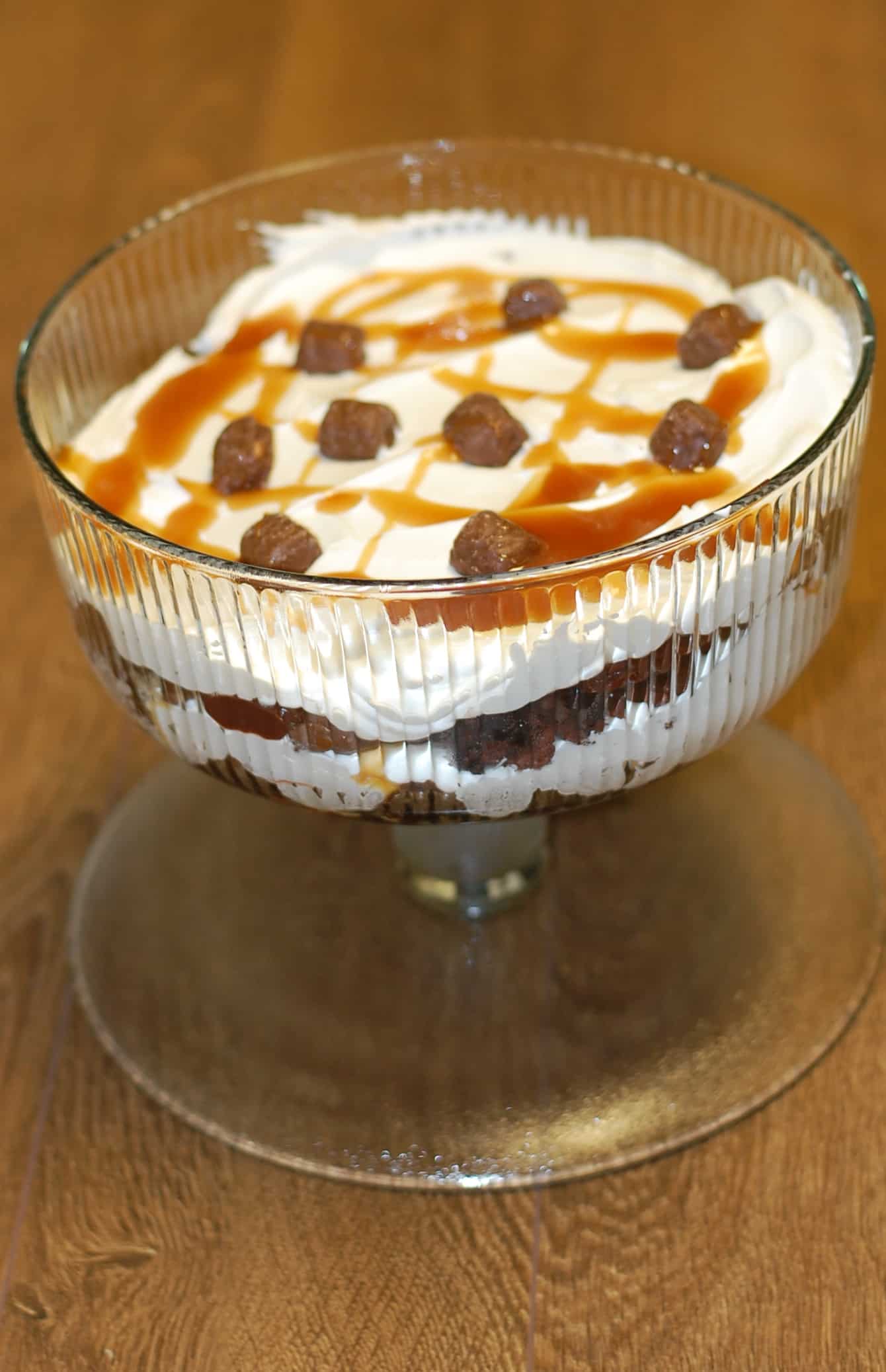 Dessert Made With TWIX Bites: Delicious Chocolate Trifle Recipe with a famous candy bar ingredient! The flavors match each other! #EatMoreBites #Shop