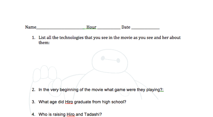 Big Hero 6 Lessons Worksheet