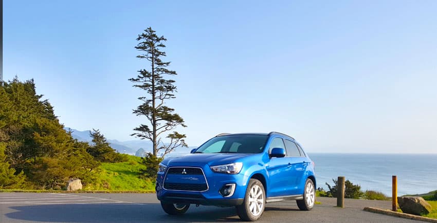 Mitsubishi Outlander Sport from the viewpoint of Cannon Beach in Ecola State Park.