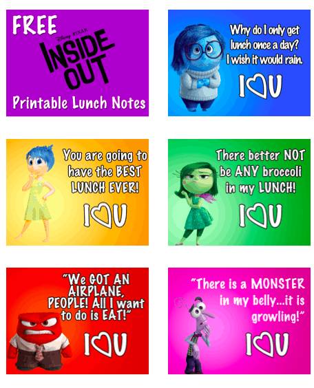 Free Disney Pixar S Inside Out Lunch Notes