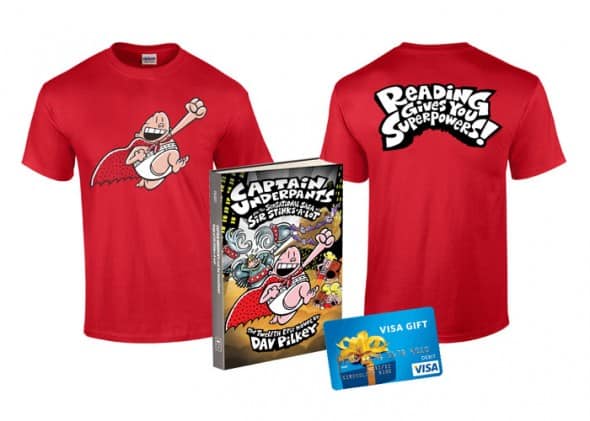 $50 Visa Gift Card, Captain Underpants Book & T-shirt (Ends 9/10)