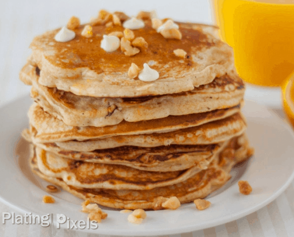 White Chocolate Chip Macadamia Nut Pancakes with Orange Butter