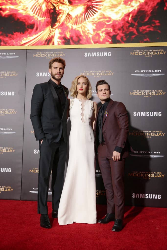 Mockingjay Part 2 Red Carpet Premiere at Microsoft Theater in LA - Liam Hemsworth, Jennifer Lawrence and Josh Hutcherson seen at Los Angeles Premiere of Lionsgate's 'The Hunger Games: Mockingjay - Part 2' on Monday, November 16, 2015, in Los Angeles, CA. (Photo by Eric Charbonneau/Invision for Lionsgate/AP Images)