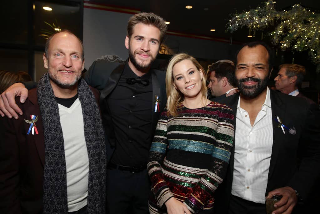 Mockingjay Part 2 Red Carpet Premiere at Microsoft Theater in LA Exclusive - Woody Harrelson, Liam Hemsworth, Elizabeth Banks and Jeffrey Wright seen at Los Angeles Premiere of Lionsgate's 'The Hunger Games: Mockingjay - Part 2' on Monday, November 16, 2015, in Los Angeles, CA. (Photo by Eric Charbonneau/Invision for Lionsgate/AP Images)