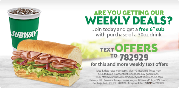 FREE Subway Sub - Text Offer