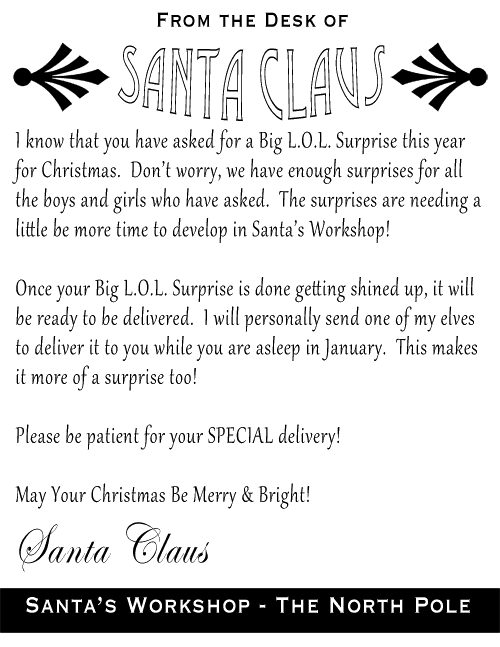 Big LOL Surprise Doll Santa Letter