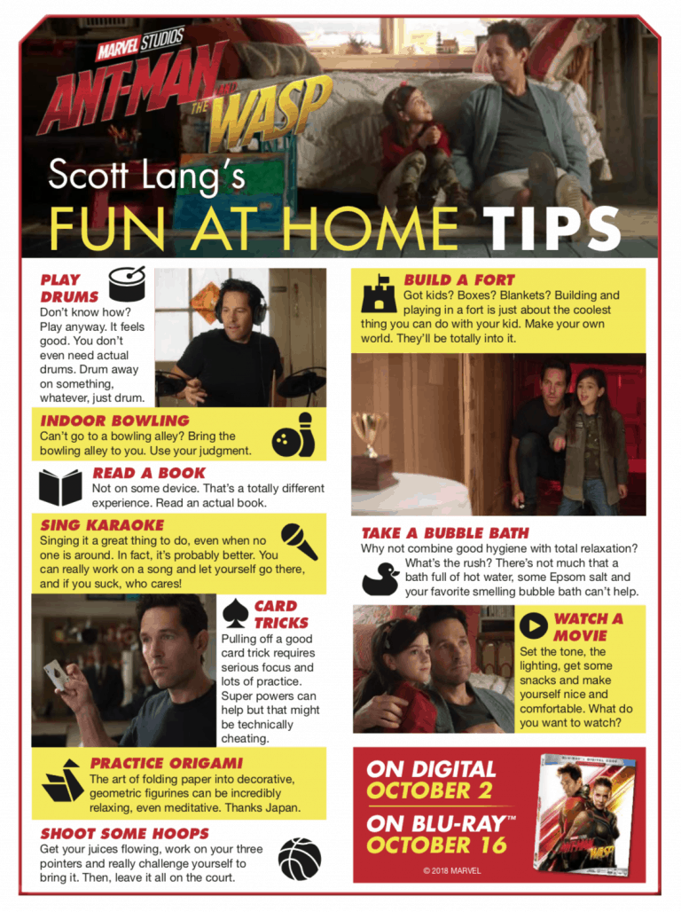 Ant Man & The Wasp’s Scott Lang’s Fun At Home Tips