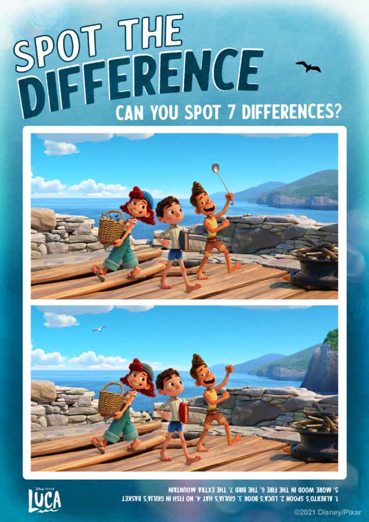 Spot the Difference Pixar Luca Activity