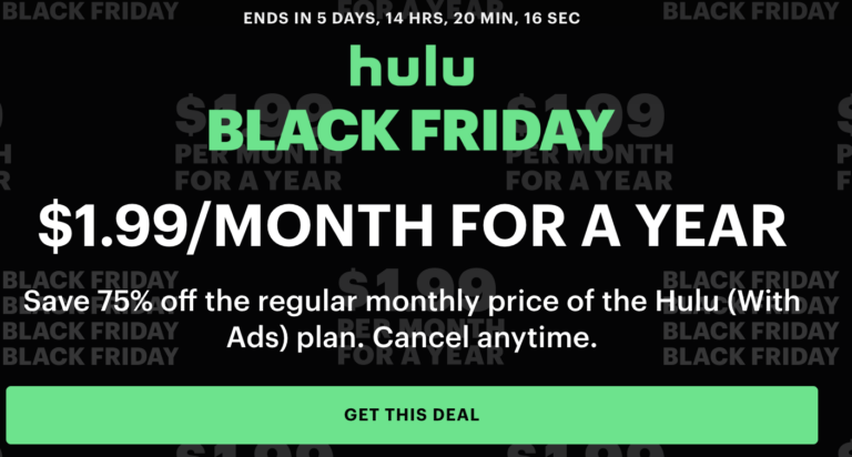 Hulu Black Friday Deal ONLY $1.99 for the Year