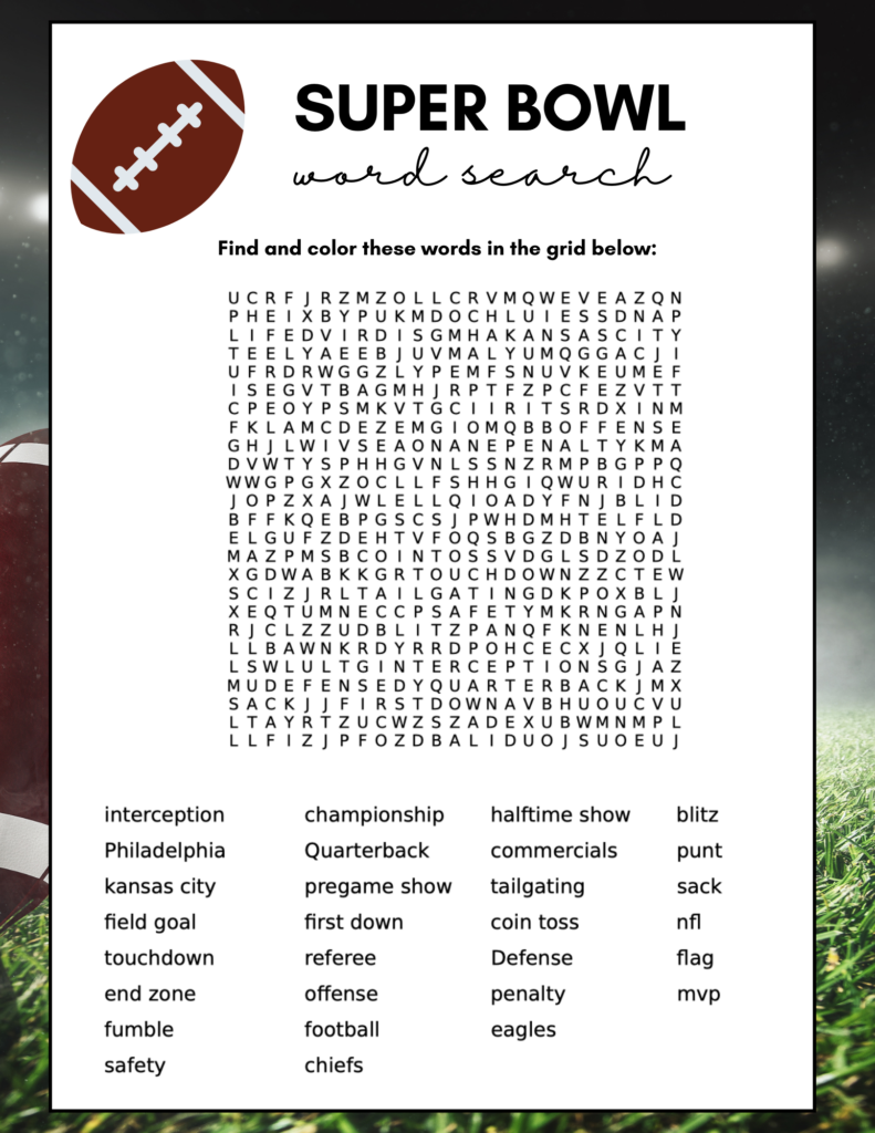2022 Super Bowl Word Search